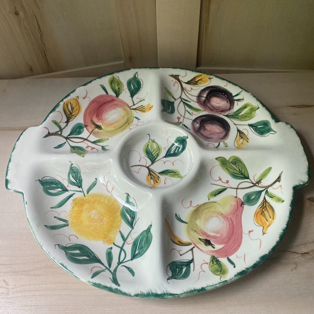 VTG Hand Painted Italy Rustic Fruits 5 compartment ceramic serving platter mcm - Picture 1 of 12